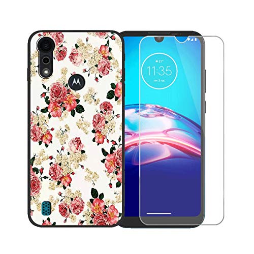 TTJ Funda para Motorola Moto E6S 2020, Negro Suave Silicona TPU Canica Carcasa Caso Case + Cristal Templado Film Vidrio Protector de Pantalla para Motorola Moto E6S 2020 (6,1') - LLM1