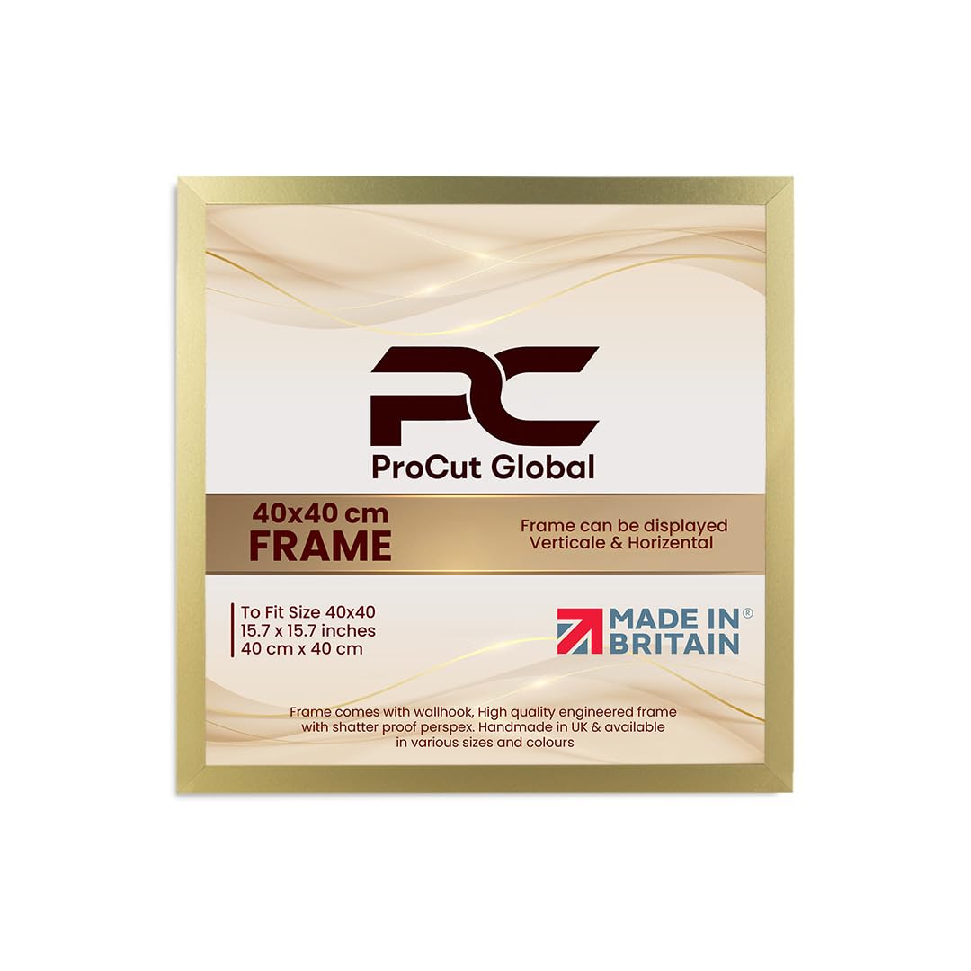 Procut Global 40X40CM Gold Picture Frames – Sleek Wooden Photo Frame with Shatterproof Perspex for Wall or Tabletop – Perfect for Posters, Certificates, Prints–Multiple Sizes & Colors Available