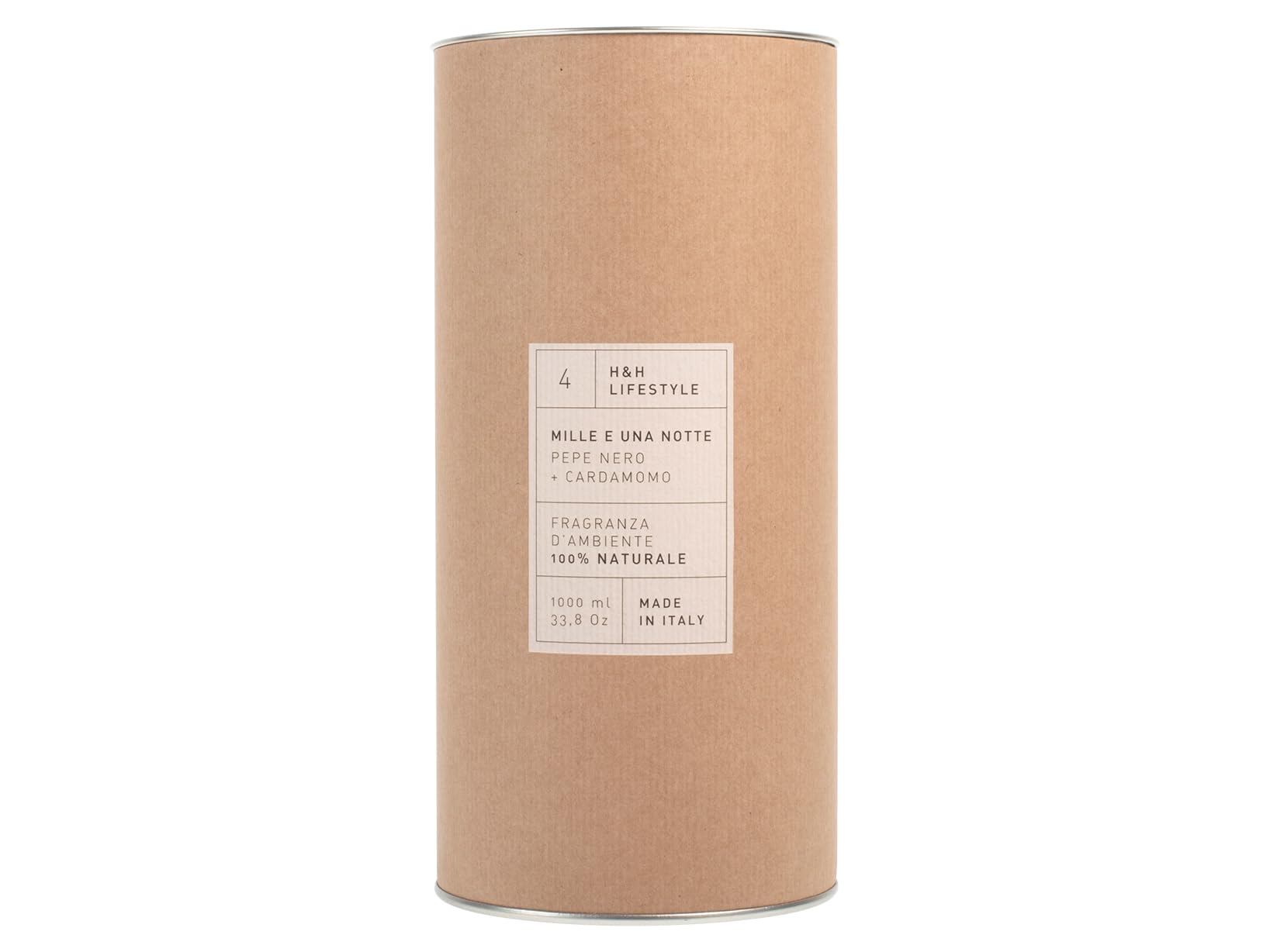 H&H Diffusore per Ambiente "Mille e Una Notte", Pepe Nero e Cardamomo - 1000 ml, Flacone in Vetro Ambrato, Profumo Naturale, Atmosfera Esotica, Made in Italy (Bastoncini Non Inclusi)