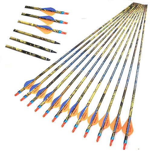 ACCMOS 12 PiezasTiro con Arco Flecha de Carbono Espinazo 300 350 400 500 ID 6,2 mm Flechas de Caza de Eje de Camuflaje Verde para Arco Compuesto Tiros (Spine 500)