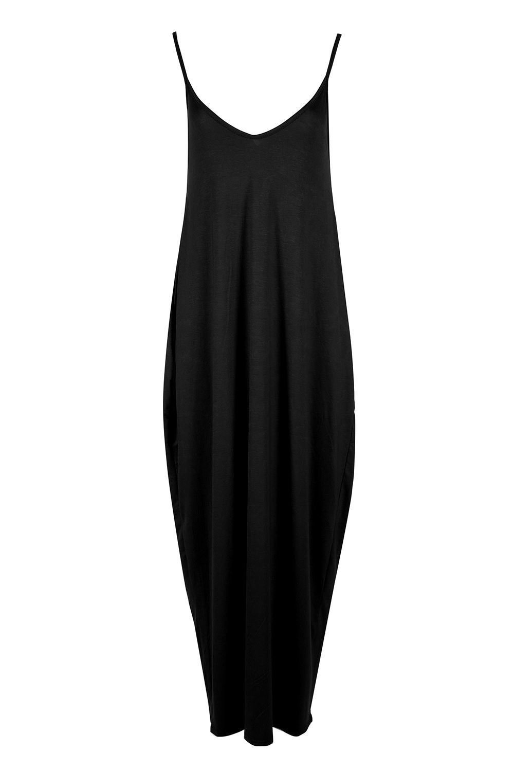 Metluq M0d4 Women's Black Maxi Dress Cami Romper Thin Strappy Jersey Drape Lagenlook 8-26 (, Uk 16-18 Xl)