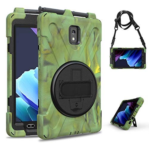 Heavy Duty Case Series Three-in-one Shatter-Resistant Shell Compatible with Samsung Galaxy Tab Active 3 T570/T575, Drop-Proof, Dust-Proof, Shock-Proof,360 Degree Rotating Multi-Function Grip Bracket (