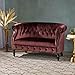 GDFStudio Melaina Tufted Chesterfield Velvet Loveseat with Scrolled Arms, Garnet and Dark Brown