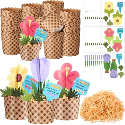 Kit bricolage de fleurs Motipuns : lot de 30 bouquets en gobelet kraft pour fête des mères