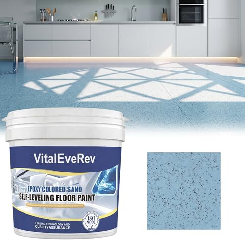 Epoxy Colored Sand Floor Paint, High-Gloss Self-Leveling Epoxy Coating for Interior & Exterior Surfaces, Wear-Resistant & Non-Slip Marble Effect Finish, 35oz (1KG), Light blue-gray