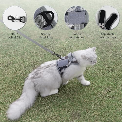 Image of Tactical Kitty Harness and Leash for Walking Escape Proof Breathable Mesh Fabric, City Camo, X-Small, Adjustable Cat Walking Jackets, Padded Stylish Cat Vest