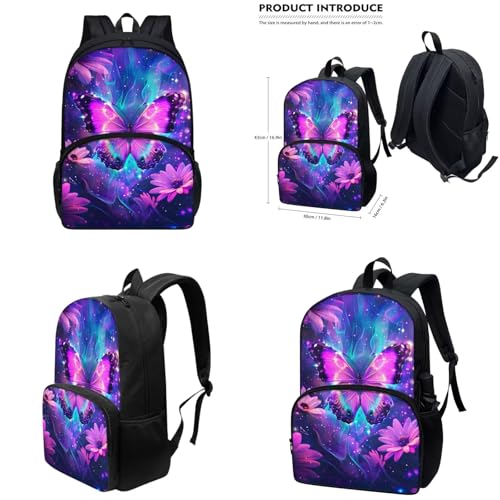 Butterfly 4th Grade Backpack for Girls Bookbag with Lunch Box Pencil Box Water Bottle Sleeve 4-in-1 Kids School Bags Casual Daypack Backpacks for Teen Girls Back to School Gifts3