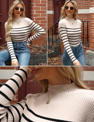 Image of HOTOUCH Women Turtleneck Tops Mock Neck Sweater Ribbed Knit Basic Casual Long Sleeve Shirt Fall Winter Clothing 2025 Trendy