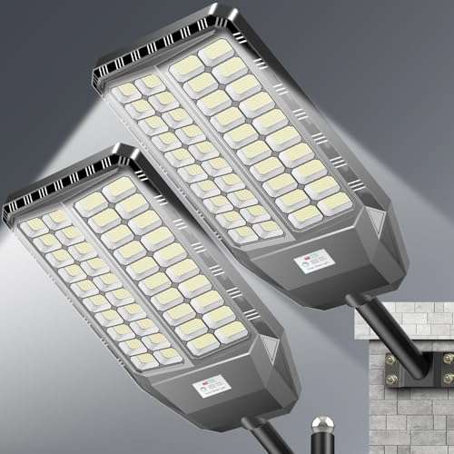 9000W Pro Large Solar Street Lights Outdoor with Thickened Shell, Commercial Grade Street Light Dusk to Dawn, Solar Lights Outdoor with Motion Sensor and Remote Control for Yard, Patio, 2 Pack