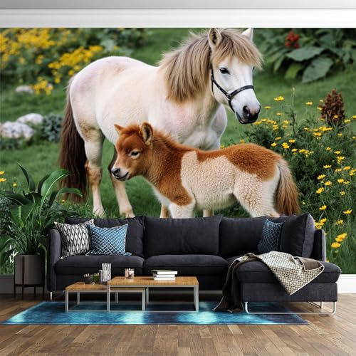 Custom Wall Mural Wallpaper，Mini Pony Horse Farm Animal Nature Scenic Landscape，Removable SelfAdhesive Large Photo for Living Room，Bedroom，Office