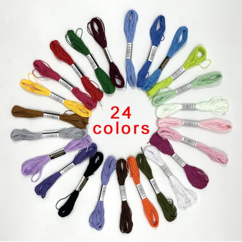 Image of 24 Colors Embroidery Thread Set with DMC Codes - 8m Each Skein, Premium Cotton Sewing Floss for Cross Stitch & Needlecraft