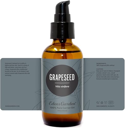 Miniatura 9 de Edens Garden Aceite portador de semilla de uva, 100% puro, prensado en frío y libre de hexano, hidratante natural para cuerpo, cara, piel sensible,