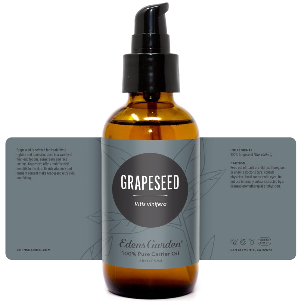 Edens Garden Grapeseed Carrier Oil- 100% Pure Premium Cold Pressed & Hexane Free, Natural Moisturizer For Body, Face, Sensitive Skin, Hair & Nails, Diluting Essential Oils & Massage 118 ml (4 fl oz)