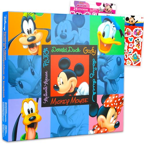 Mickey and Friends Photo Album - Bundle with 12 x 12 Disney Travel Scrapbook for Souvenirs Memories Family Travel More Plus Stickers | Mickey Mouse Memory Photo Scrapbook