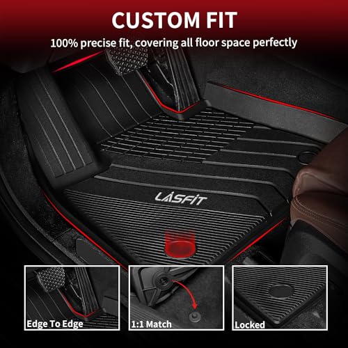 Image of LASFIT Floor Mats for BMW X5 2019-2026 5-Seat Models | Not Fit 7-Seat Models, All Weather TPE Custom Fit Floor Liners, 1st & 2nd Row Car Mats Accessories, Black
