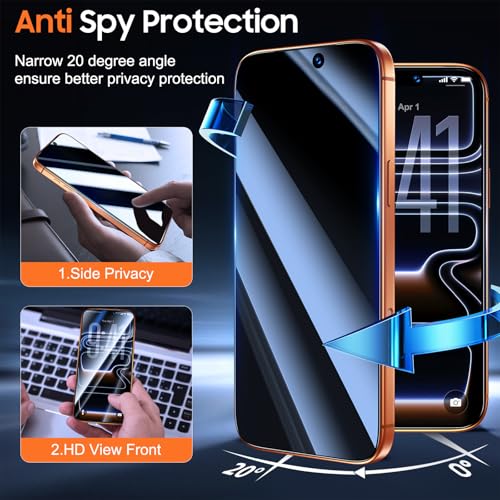 Image of UniqueMe 2 Pack for iPhone 17 Pro Max Privacy Screen Protector - 6.9 inch [20 Anti-Spy] [Bubble-Free] [Military Grade Shatterproof & 9H+ Hardness] Privacy Screen 17 Pro Max Tempered Glass Full Coverage,Easy to install