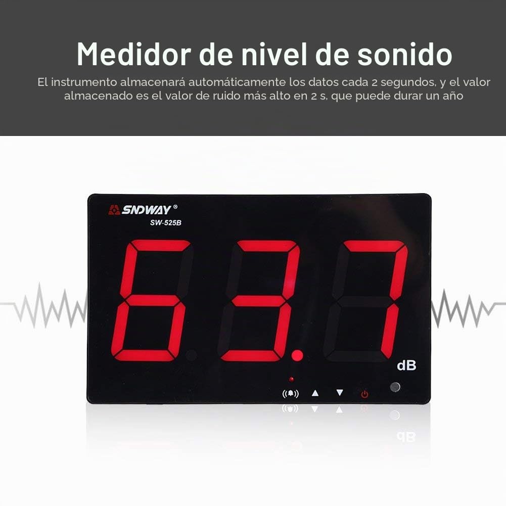 Medidor De Nivel De Sonido, Pantalla Lcd De 9.6 Pulgadas Medidor De Ruido Decibel Con Registrador De Datos Y Alarma Negro