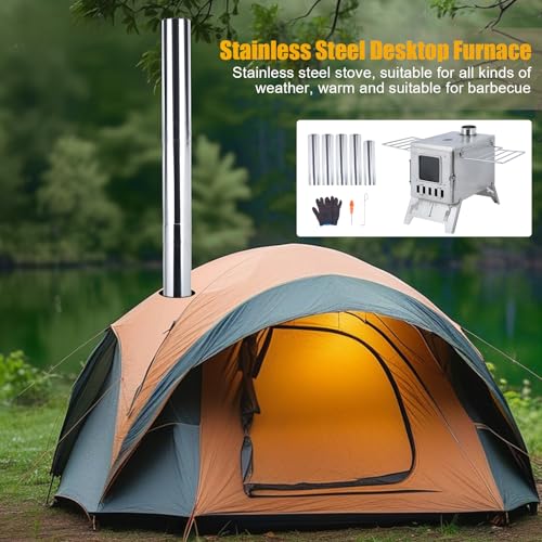 Upgraded Wood Stove, Hot Tent Stove with Visible Window & 5 Chimney Pipes, Portable Stainless Steel Camping Heating & Cooking Stove for Hunting, Ice Fishing, Outdoor Trips - Image 2