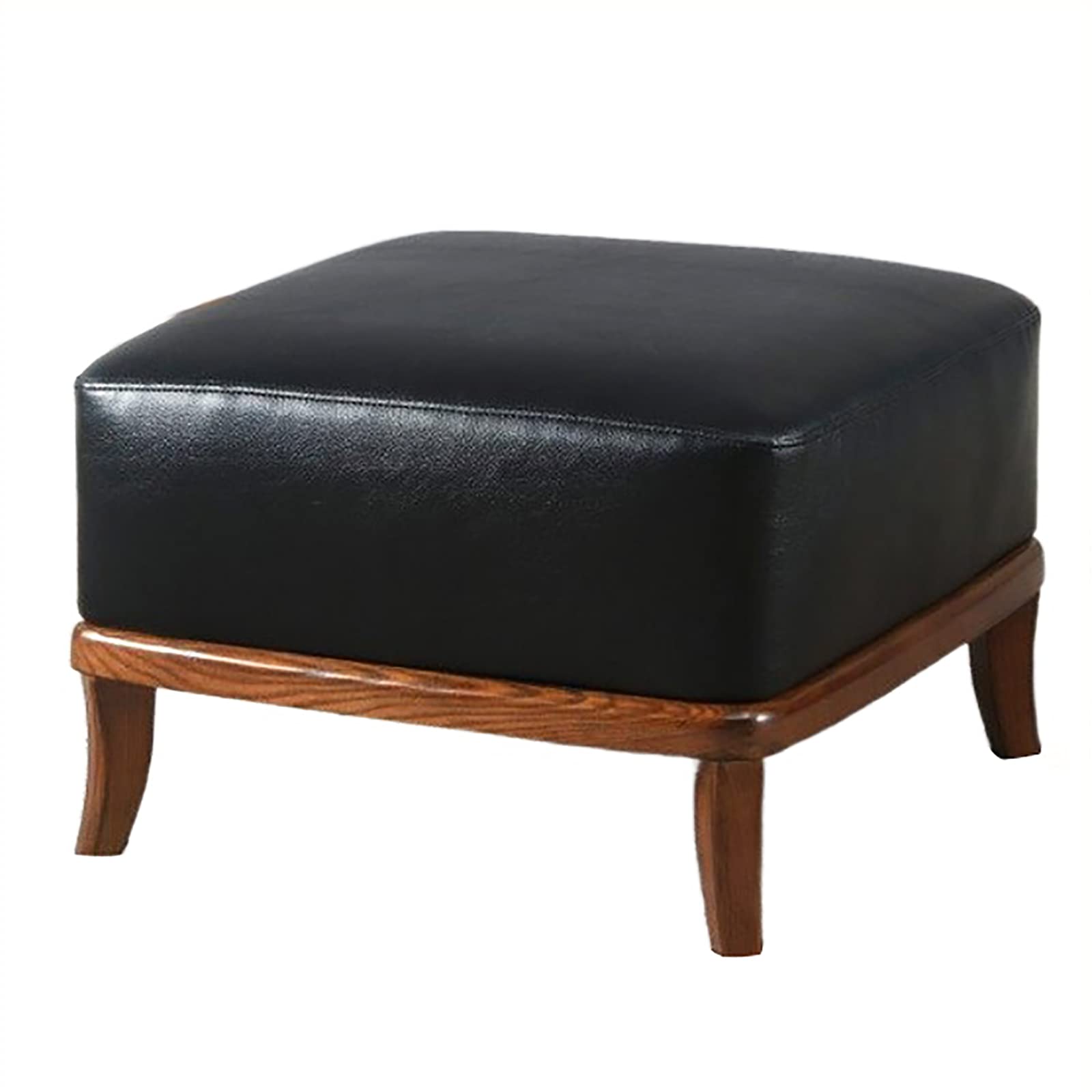 Repose-pieds ottoman en cuir noir 50x50x32 cm avec pieds en bois