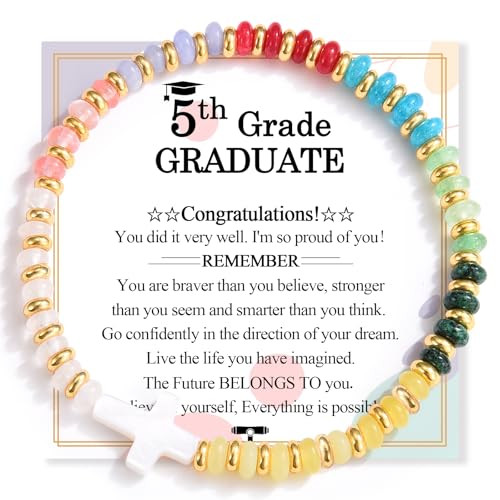 2025 Graduation Gifts for Girls, 5th 6th 8th Grade Kindergarten Preschool Elementary Middle School Graduation Cross Bracelet Gifts with Card for Girls Her Daughter Granddaughter Sister Niece Friend