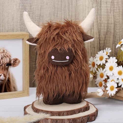 Image of Upltowtme Brown Highland Cow Gnome Scottish Tomte Decor, Table Centerpieces Farmhouse Nordic Dwarf Christmas Spring Home Decoration, Calf Gnome Garden Collection Gift for Women