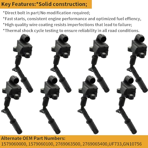 Image of Set of 8 UF733 Ignition Coil Pack and Iridium Spark Plugs Compatible with Mercedes-Benz GL450 GLS550 ML550 CL550 E550 E63 G63 GL450 GLE63 S550 ML63 S63 SL550 SL63 UF741, 2769063500