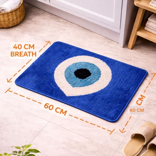 Image of Adequate Evil Eye Rangoli Door Mat Combo Set 2 in 1 (Round + Rectangular), Microfiber, Floor Mat for Home Entrance| Bedroom| Bathroom| Kitchen mat| Living Room| Pooja Room