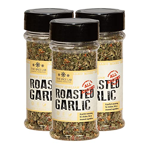 The Spice Lab Spicy Italian Seasoning With Roasted Garlic And Olive Oil –Spicy Bread Dip Seasoning – 3.4 Oz Shaker Jar 3 Pack - All Natural And Kosher Pizza Topper - Gluten Free Poultry Herbs - 7606 #TOP9