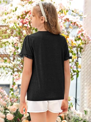 Image of Ebifin Girls Short Sleeve Tops Kids Peplum Babydoll T Shirts Tees 4-15Y | Girls T-Shirts, Crew neck Short Sleeve Shirts, Casual Tunic Tops, Cute Blouses, Summer Tees, Ruffle Hem, Loose fit