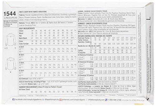 Simplicity Pattern 1544 Men's Shirt With Fabric Variations Sizes 44-52 Chest #TOP1