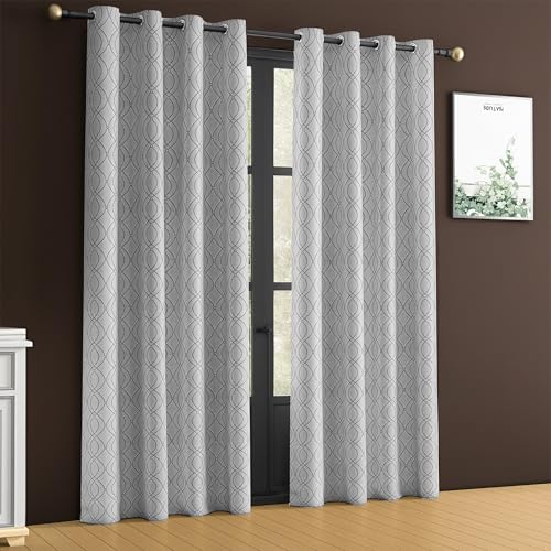 Image of Yellow Weaves 1 Pc Jacquard Oval Eyelet Long Door Curtain - Perfect for Home, Office, Bedroom, Living Room & Balcony - 7 Feet (Silver)