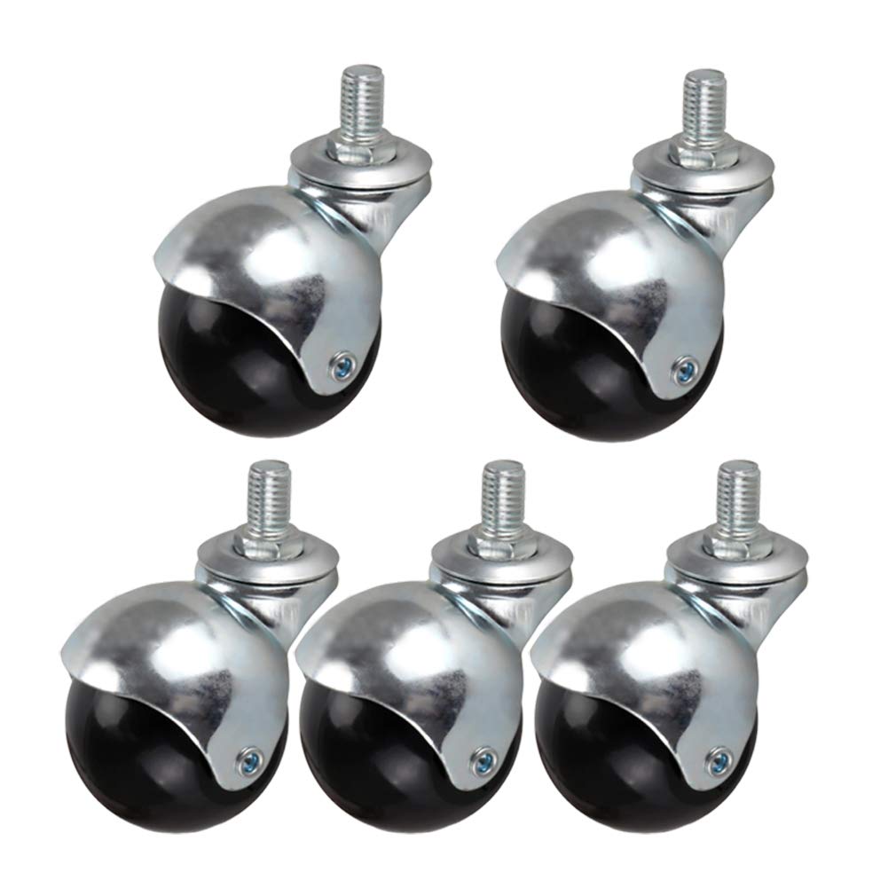 Ruedas de bolas de 2 pulgadas con frenos, ruedas de nailon para muebles, ruedas giratorias de 1,5 pulgadas, capacidad de carga de 120 kg, perno M8/M10, para silla de oficina, juego de 5