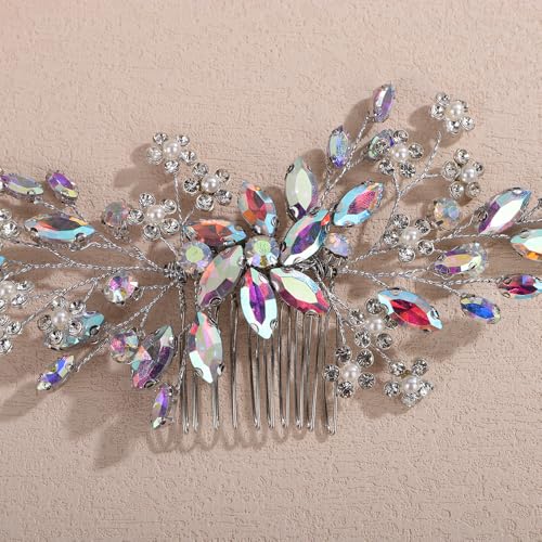 Peine para cabello con piedra brillante y flor 16x8 cm miniatura 4