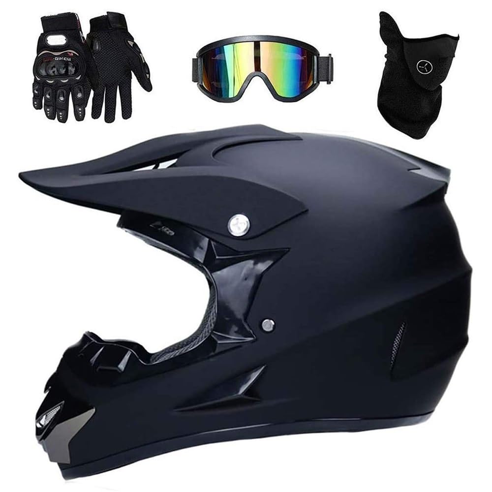 Full Face MTB Motocross Helmet, Youth Kid Off Road Enduro Racing ATV Motorbike Helmet, Downhill BMX Quad Dirt Bike Crash Helmet Protective Gear, with Goggles Mask Gloves ( Color : Grey , Size : M/54-5