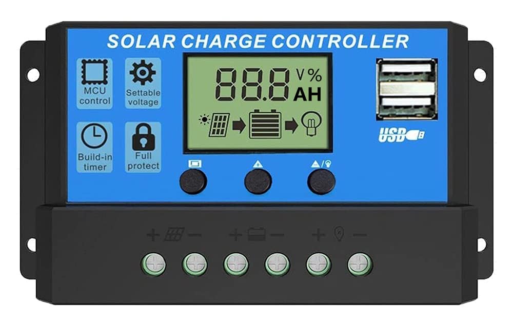 Controlador de Carga Solar PWM 30A 12V/24V Inteligente con Pantalla LCD y Puerto USB