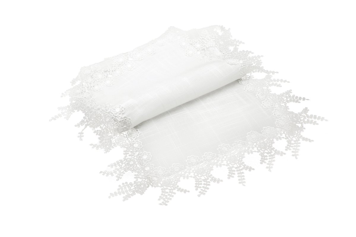 Manor Luxe Floral Garden Lace Trim Table Runner, 16 by 72-Inch, White, 16 x 72