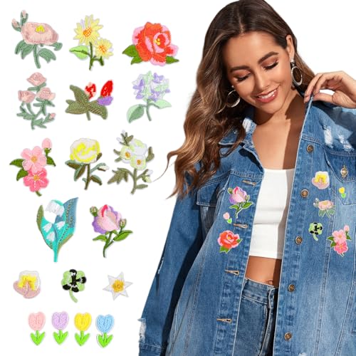 Patch Thermocollant Vêtements 18 Pcs Écusson Thermocollant À Fleurs pour Vêtements Mini Écusson Brodé Thermocollan t Fleur Patch pour Embellissements et...