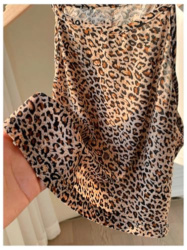 OYOANGLE Women's 4 Pack Leopard Print Crew Neck Cami Top Striped Sleeveless Crop Tank Tops4