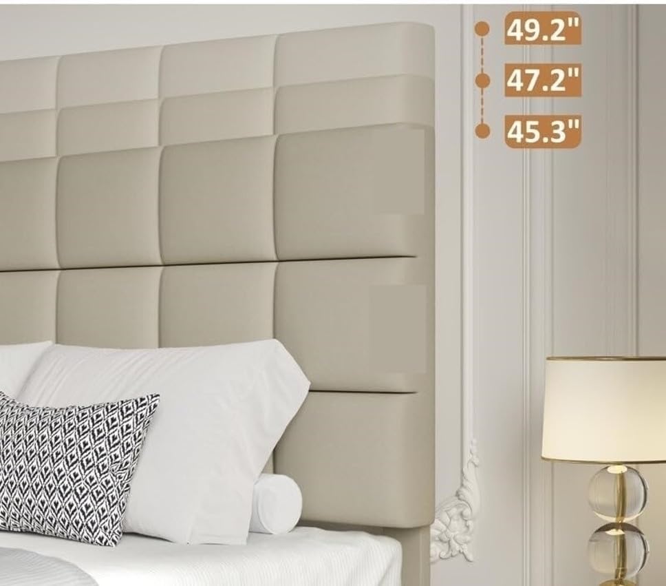 Image of Wooden Modern Upholstered King Size Bed for Bedroom | Wooden Double Bed Without Storage | Platform Cot Upholstered Bed with Upholstery Fabric | Engineered Wood | 6.5 x 6 Ft | Ivory