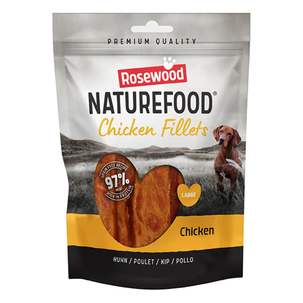 Rosewood Naturefood Dog Treats Chicken, Salmon or Duck Fillet Strips (8 Packs (8x150g), Chicken)