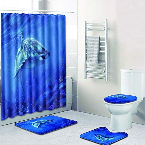 Claean-Acces-Home Badgarnitur Badematten Set Tiger Wasserdicht Badezimmer Duschvorhang Und Teppich Set Weihnachten 3D…