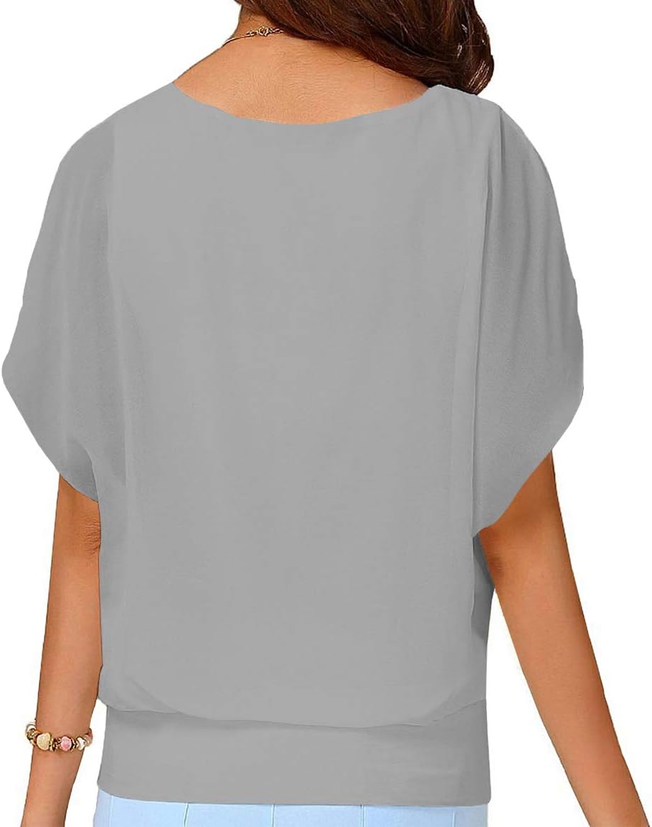Neineiwu Women's Summer Loose Casual Short Sleeve Chiffon Top T-Shirt Blouse - Image 2