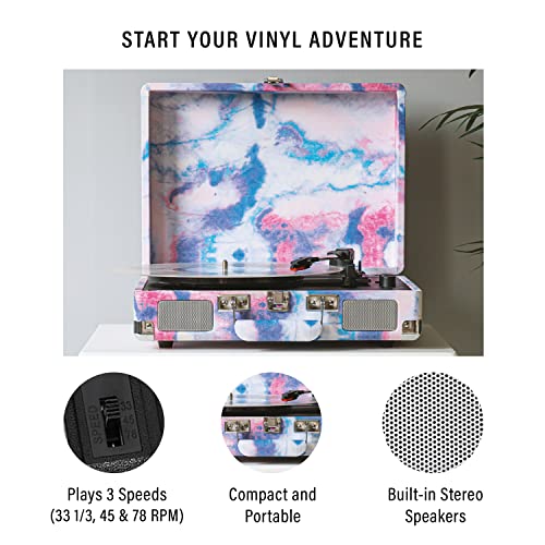Image of Crosley CR8005F-TD Cruiser Plus Vintage 3-Speed Bluetooth in /Out Suitcase Vinyl Record Player Turntable, Tye-Dye