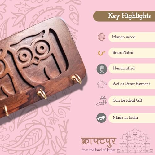 Image of Stylish Wooden Key Holder for Wall | Cute Key Holder for Home Decor | Key Holder Stand with 5 Hooks | Wall Mounted Key Hanger (Owl)