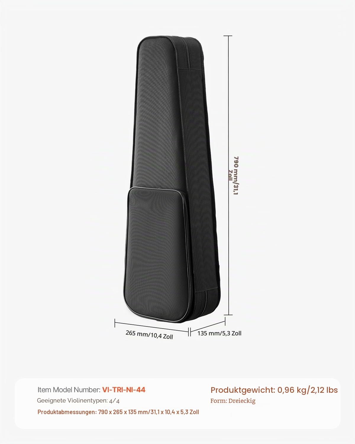 VEVOR 4/4 Violinenkoffer in voller Größe, wasserdichtes Nylon, Geigenkoffer, Geigenkasten mit Weichfutter, zwei Schultergurten, kratzfest, professionelle dreieckige Form, für Violine, schwarz