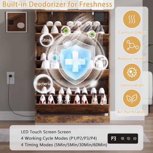Image of BORNOON Shoe Cabinet with Odor Control and Back Panels, Deodorizing Slim 3-Flip Shoe Storage Cabinet for Entryway, Freestanding Hidden Shoe Rack Organizer for Entrance, Hallway, Bedroom