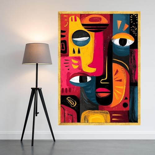Tableau abstrait sur toile pour réveiller un mur blanc avec un portrait géométrique coloré