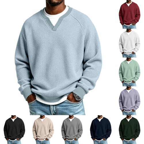 Waffle Shirts for Men Long Sleeve Knit Fall Sweater Big and Tall Golf Shirt - image 1