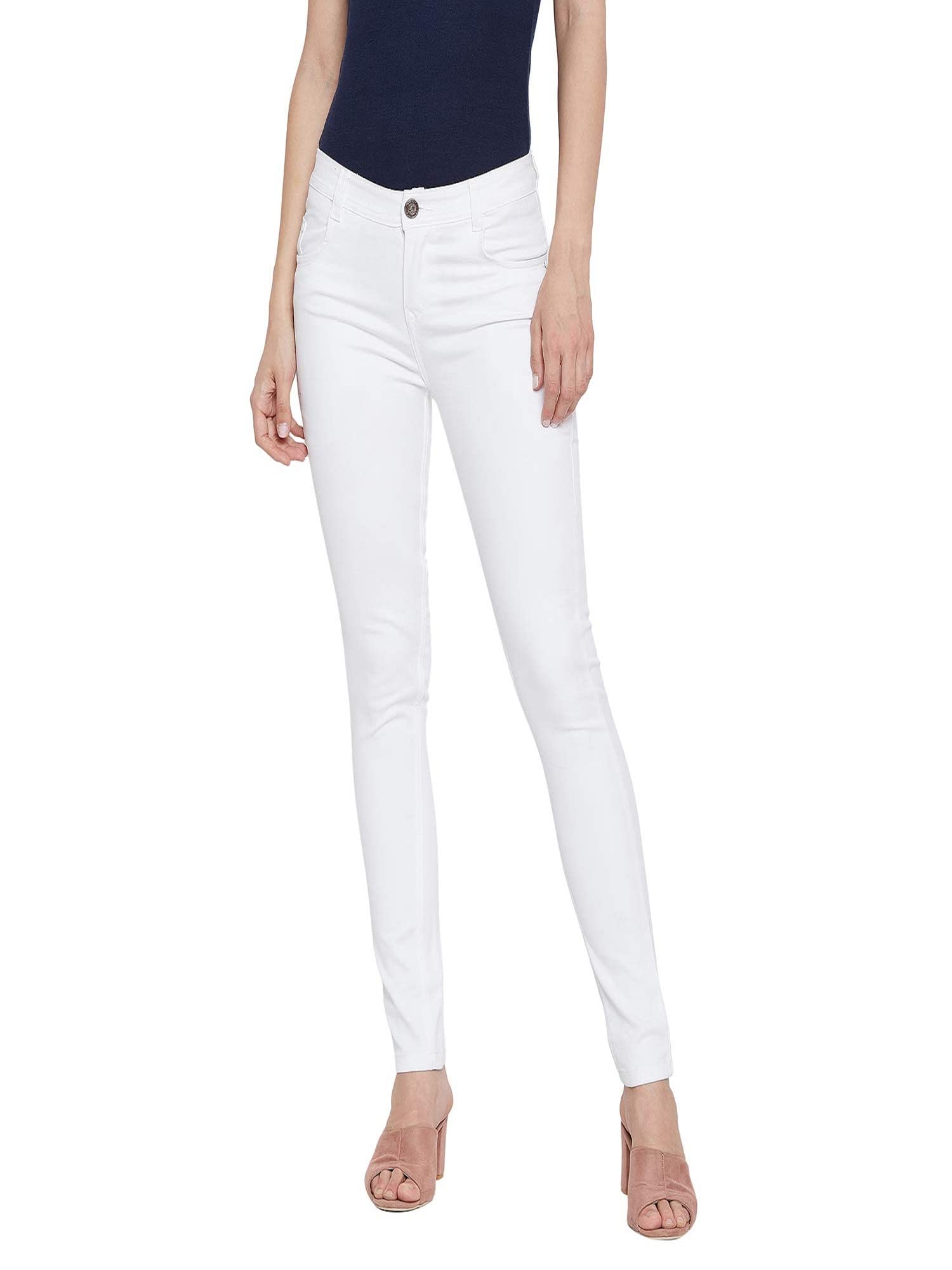 Knitted Denim Plain Basic Skinny Fit Jeans for Women-picture-18