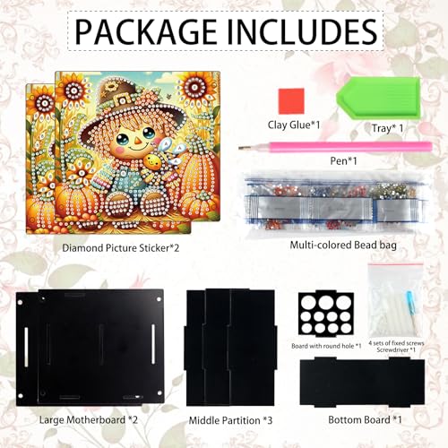 Image of Diamond Painting Pen Holder, DIY Diamond Art Desk Organizer with Autumn Harvest Pumpkin Design, Fall Diamond Art Kits for Adults, Decorative Desktop Storage Box for Office and Home